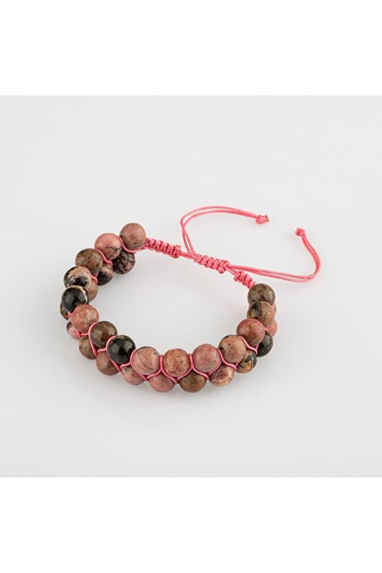 Rodonit 8mm Çift Sıra Makrome Doğal Taş Bileklik