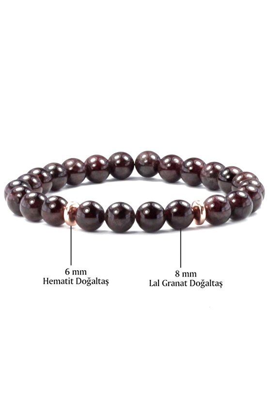 Lal Garnet - Hematit Doğal Taş Bileklik 8 Mm