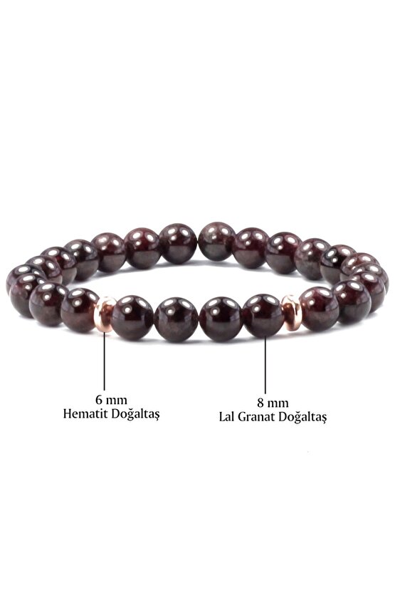 Lal Garnet - Hematit Doğal Taş Bileklik 8 Mm