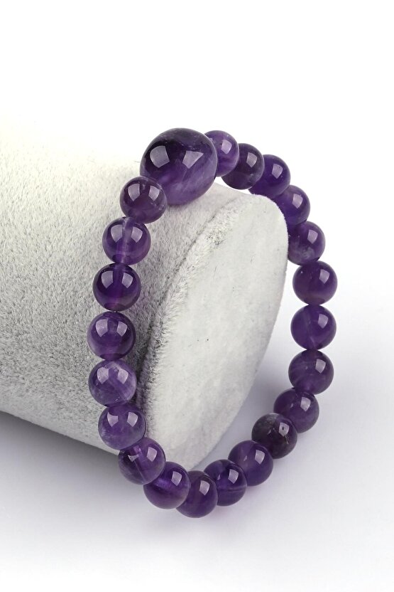 Ametist Doğal Taş Bileklik 8 mm Küre Kesim