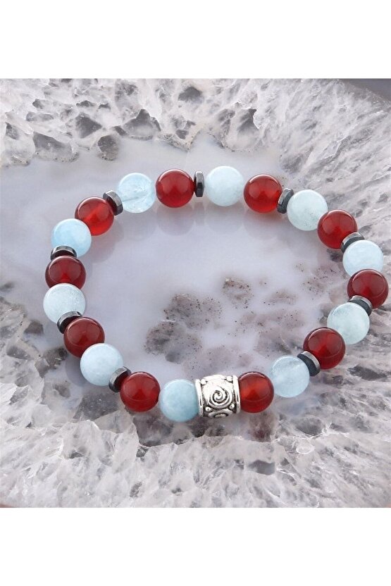 Hematit, Akik, Aquamarin Doğal Taş 8 Mm Bileklik