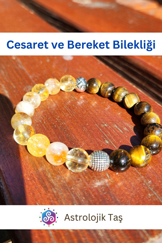 Doğal Taş Cesaret Ve Bereket Bilekliği, Kaplan Gözü Ve Sitrin Taşı