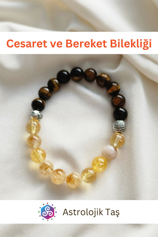 Doğal Taş Cesaret Ve Bereket Bilekliği, Kaplan Gözü Ve Sitrin Taşı