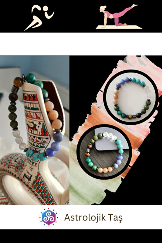 Tokluk Hissi Veren Detoks Doğal Taş Bilekliği - Azurit, Güneş Taşı, Yeşim Taşı, Kaplan Gözü