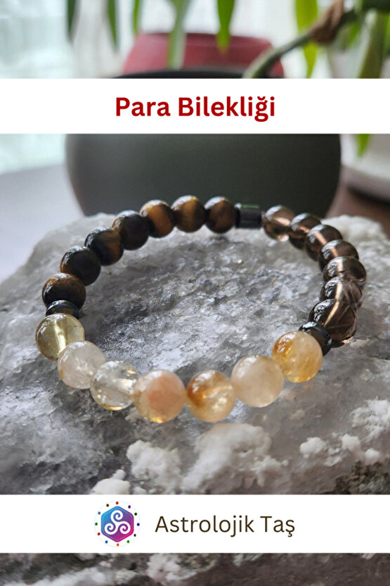 Para Bilekliği - Para Mıknatısı Çekimi - Bolluk Bereket - Sitrin, Kaplan Gözü & Dumanlı Kuvars