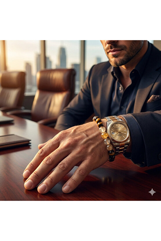 Para Bilekliği - Para Mıknatısı Çekimi - Bolluk Bereket - Sitrin, Kaplan Gözü & Dumanlı Kuvars