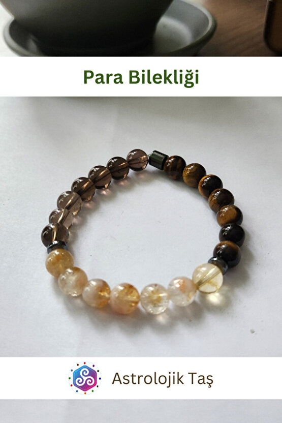 Para Bilekliği - Para Mıknatısı Çekimi - Bolluk Bereket - Sitrin, Kaplan Gözü & Dumanlı Kuvars