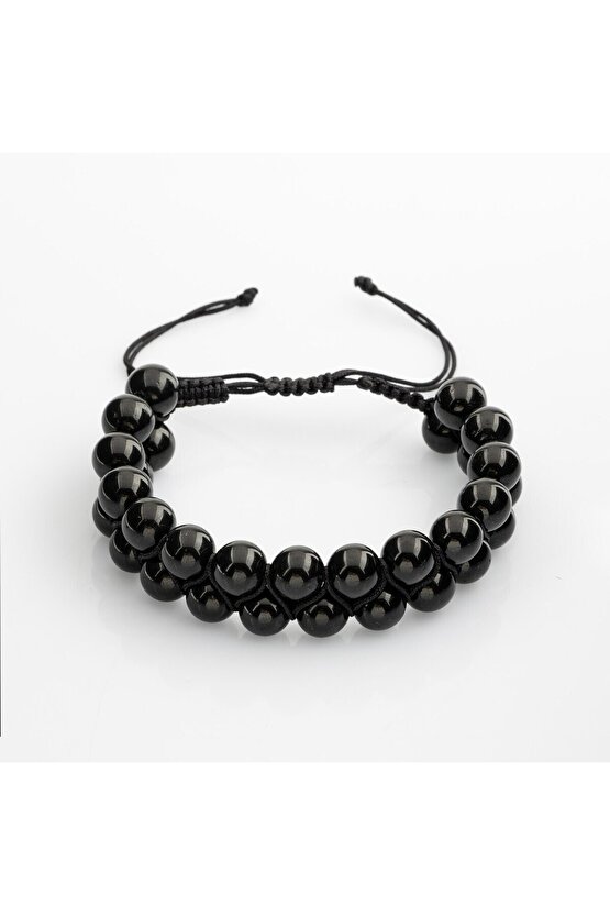Siyah Turmalin 8mm Çift Sıra Makrome Doğal Taş Bileklik