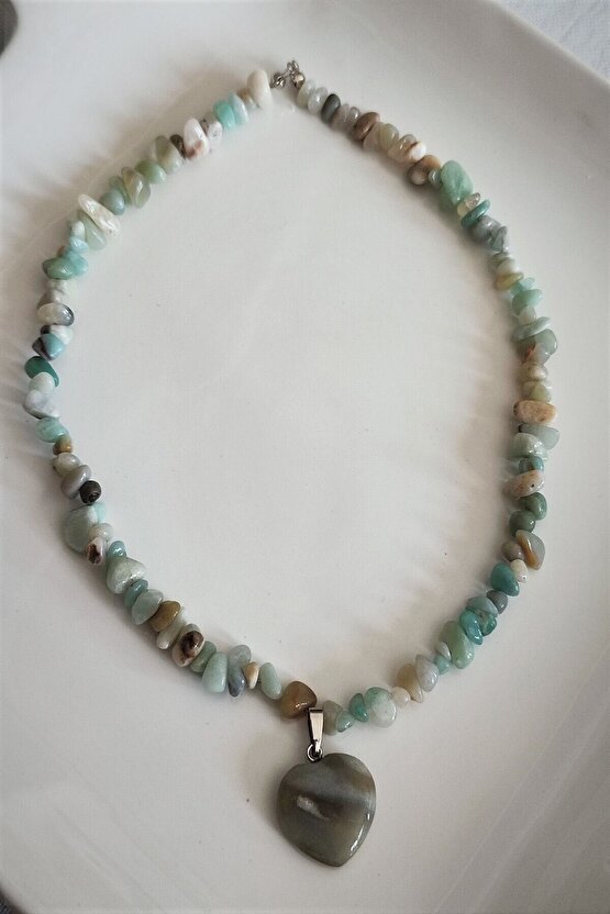 Amazonit Kalp Kırıktaş Doğaltaş Kolye