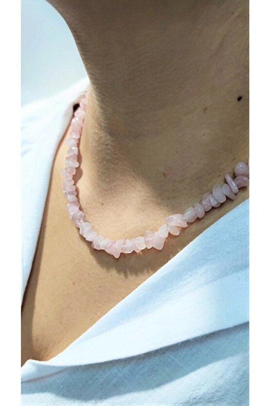 PEMBE KUVARS KIRIKTAŞ KOLYE DOĞAL TAŞ