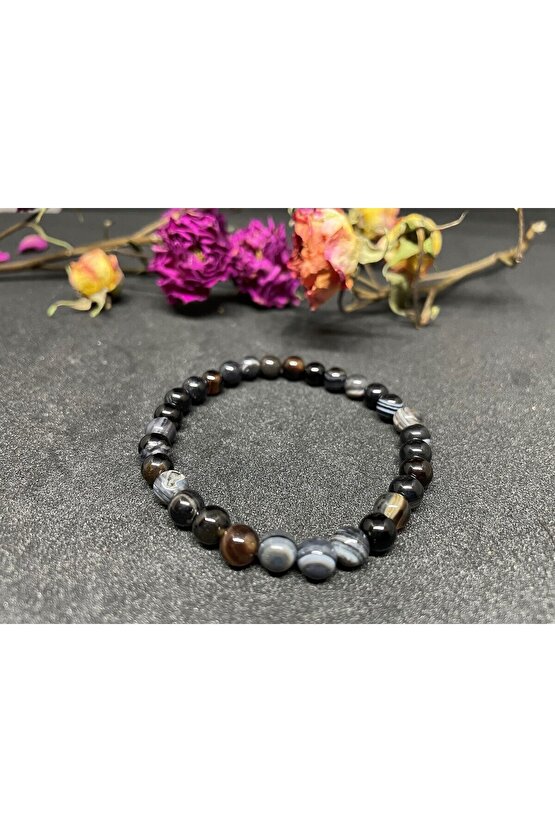 Doğal Taş Siyah Göz Akik Bileklik 6MM