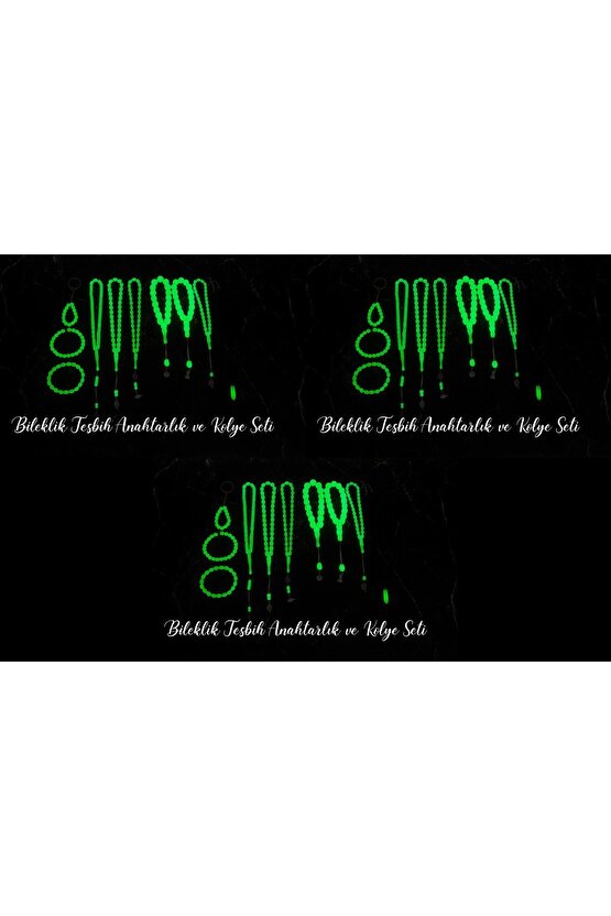 Fosforlu Kedigözü 30Lu Set-Tesbih Kolye Bileklik Anahtarlık Seti-Karanlıkta Parlar-Hediye Aksesuar