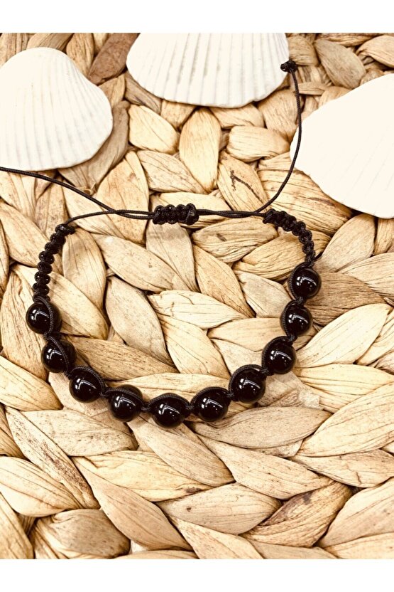 Oniks Parlak Makrome Unisex Bileklik