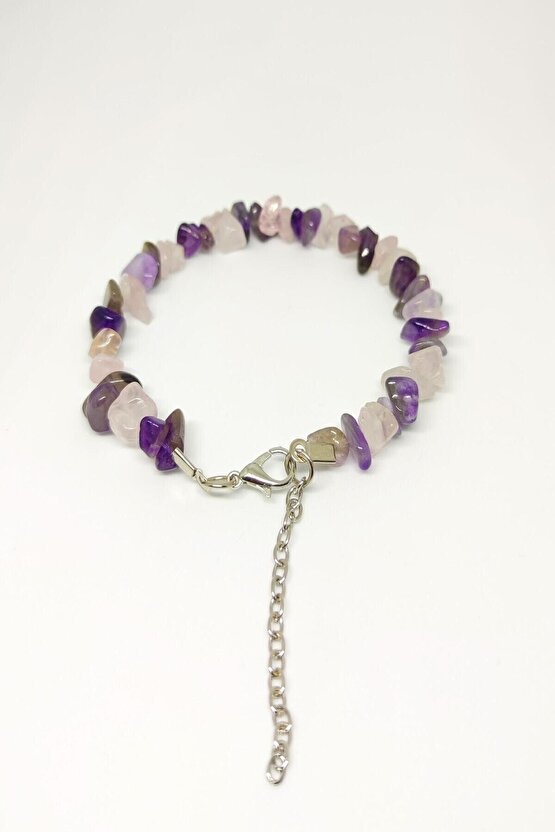 Ametist Pembe Kuvars Doğal Kırıktaş Bileklik