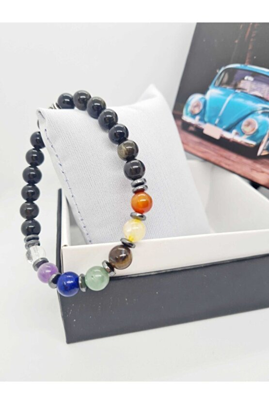 Doğal 7 Çakra Bilekliği Kristalkuvars Ametist Lapis Lazuli Aventurin Kaplan Gözü Sitrin,akik,hematit