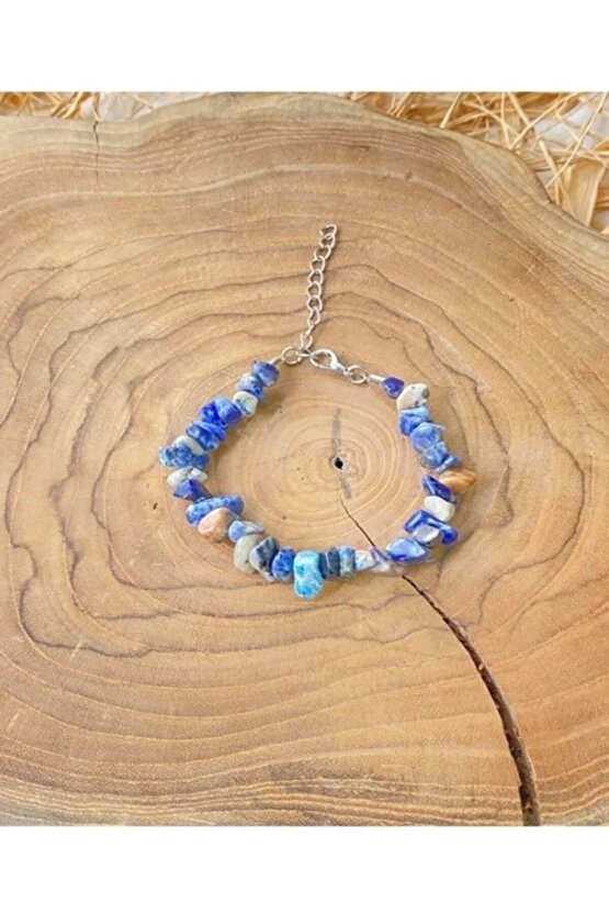 Gerçek Doğaltaş El Yapımı Lapis Lazuli Taşı Kırıktaş Ayarlanabilir Bileklik