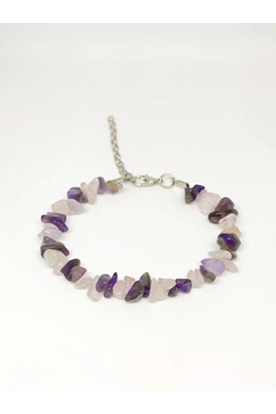 Gerçek Doğaltaş El Yapımı Ametist-pembe Kuvars Taşı Kırıktaş Ayarlanabilir Bileklik