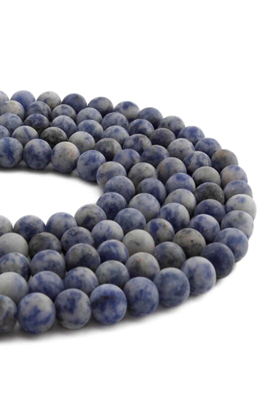 Sodalit Doğal Taş Mat Benekli Küre Kesim 8mm Dizi [AB]