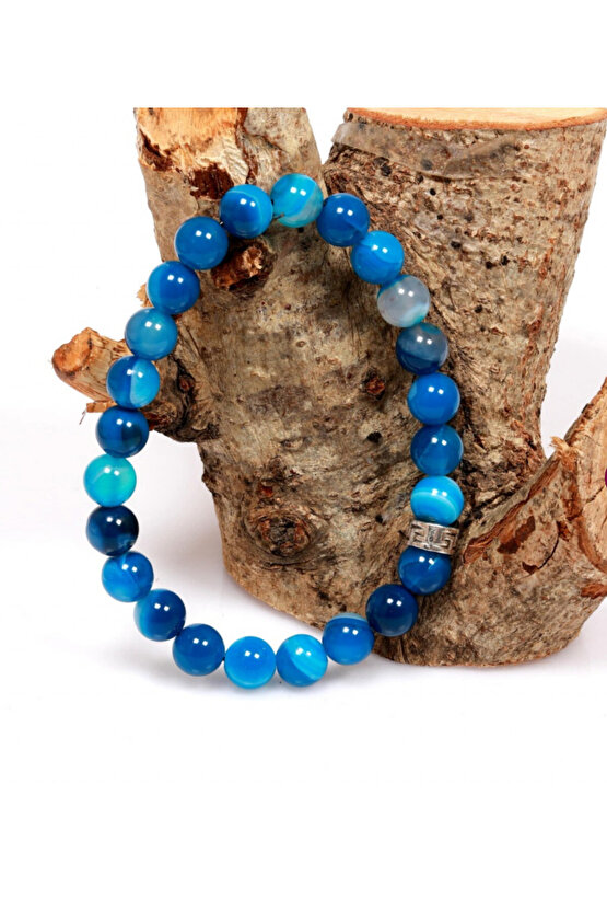 Mavi Akik Taşı Doğal Taş Bileklik 8 mm