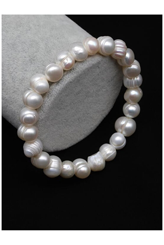 İnci Doğal Taş Bileklik 8 x 9 mm Özel Kesim