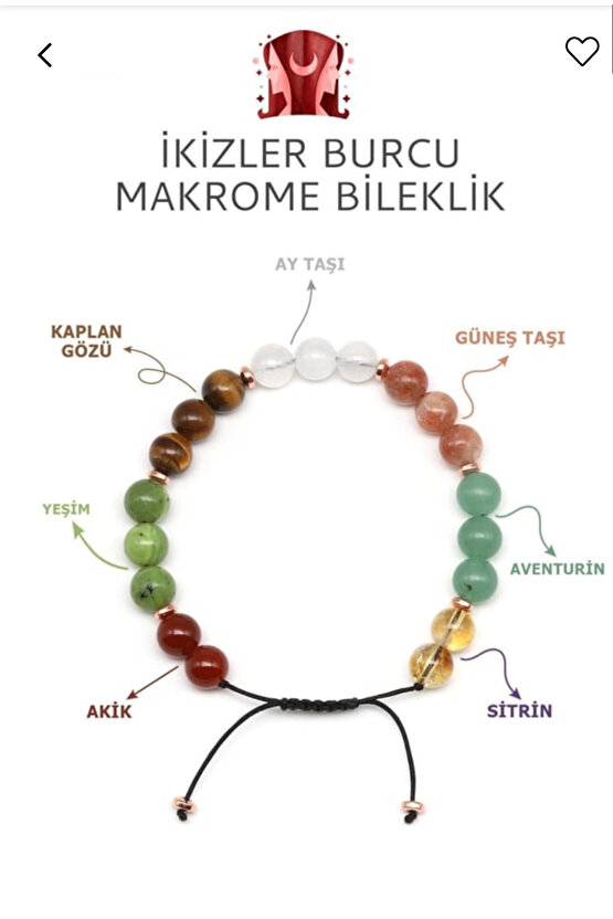 İkizler Burcu Taşları Doğal Taş Makrome Bileklik  Burç Bilekliği