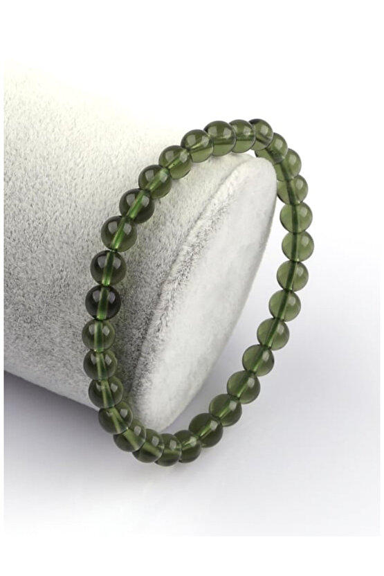 Moldavit Doğal Taş Bileklik 6 mm Küre Kesim