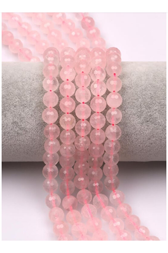 Pembe Kuvars Fasetli Doğal Taş Dizi 8 mm ( A Kalite )