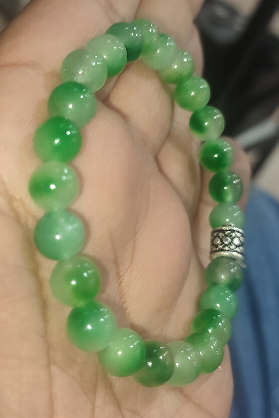 Yeşil Alacalı Akik Taşı 8 mm Natural Doğaltaş Bileklik