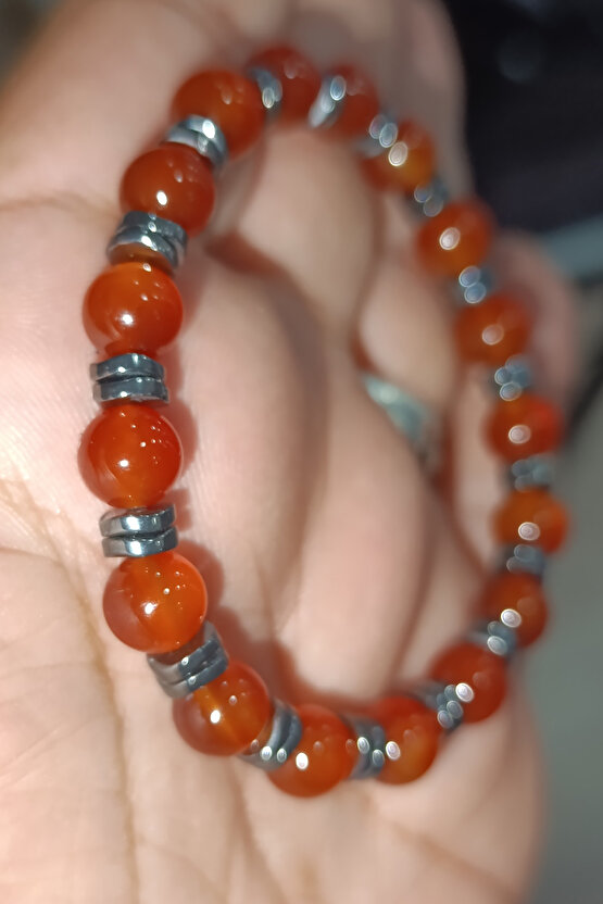 Kahve Akik 8 mm Hematit Ara Taşı Natural Doğaltaş Bileklik