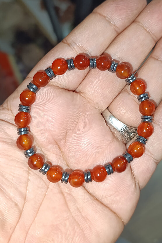 Kahve Akik 8 mm Hematit Ara Taşı Natural Doğaltaş Bileklik