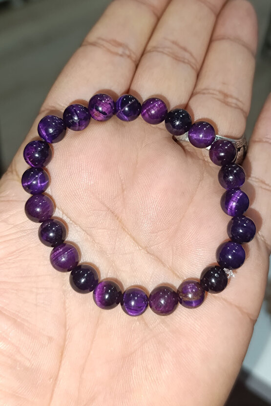 Fuşya Kaplangözü Taşı 8 mm Natural Doğaltaş Bileklik