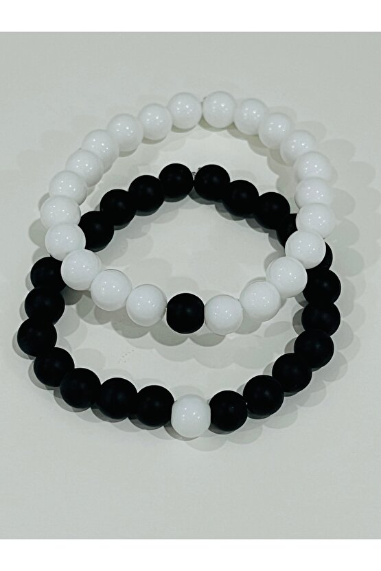 Siyah Beyaz Sevgili Çift Kombini Mat oniks taş Hediyelik Unisex Bileklik