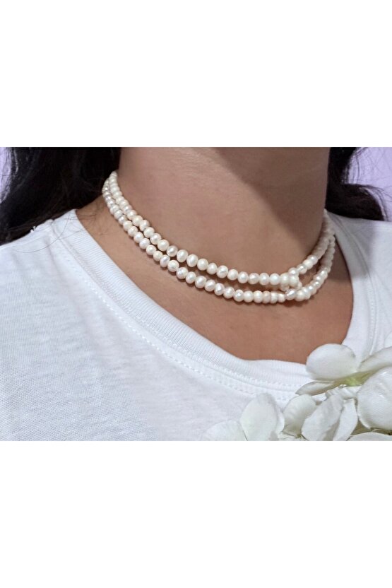 Gerçek Doğal Çift Katlı İnci Kolye ( A Kalite )