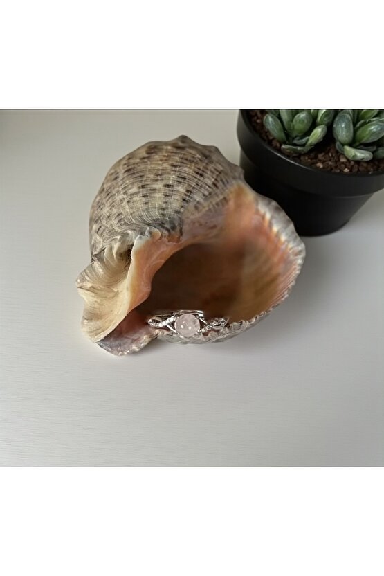 Pembe Kuvars Taşı Doğal Taş Ayarlamalı Yüzük