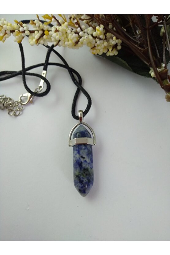 Unisex Sodalit Taşı Çivi Şeklinde Kolye