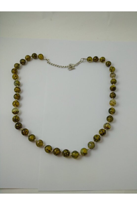 Doğaltaş Tasarım Kolye-yeşil Damarlı Akik Taşı Düğümlü Kolye