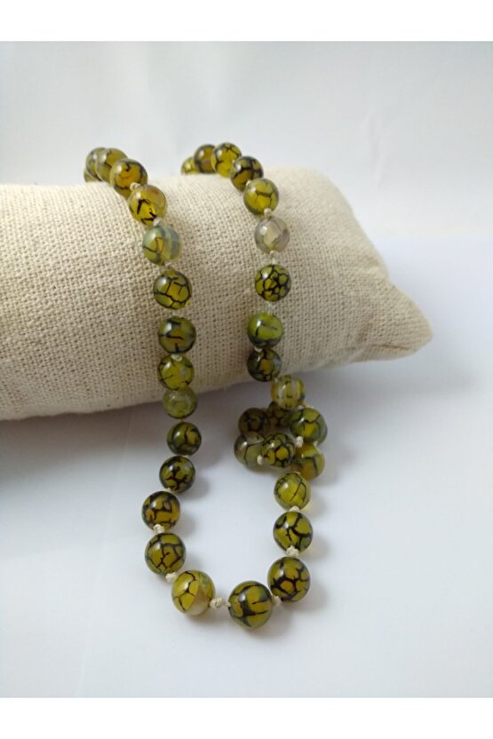 Doğaltaş Tasarım Kolye-yeşil Damarlı Akik Taşı Düğümlü Kolye