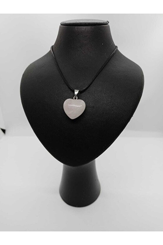 Pembe Kuvars Taşı Kolye Kalp Şeklinde Doğaltaş Koly