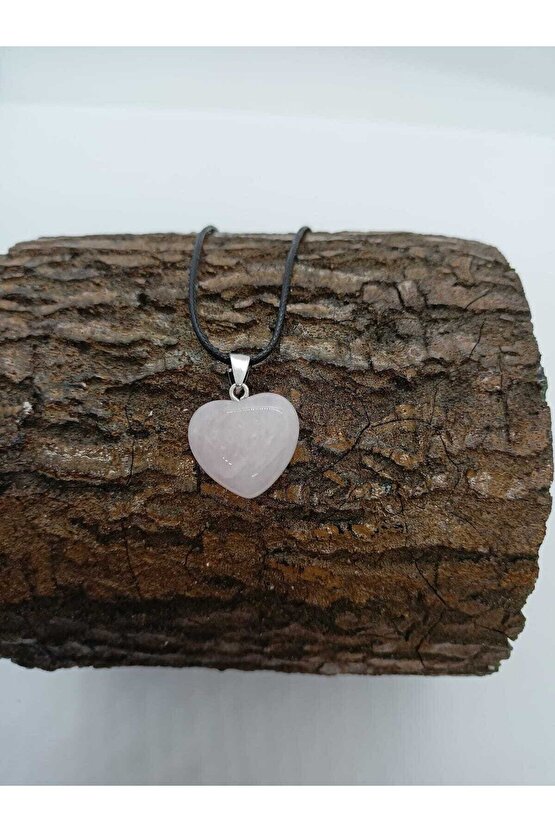 Pembe Kuvars Taşı Kolye Kalp Şeklinde Doğaltaş Koly