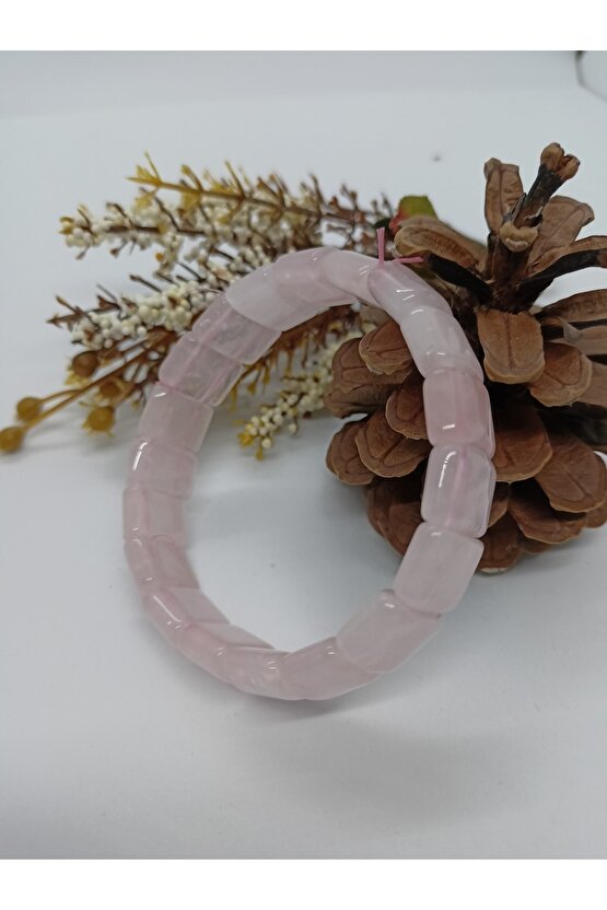 Pembe Kuvars Taşı Bileklik Özel Kesim Doğaltaş Bileklik
