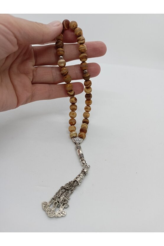 Tibet Akiği Tespih  Akik Taşı Doğaltaş Tespih- Mdl-1038