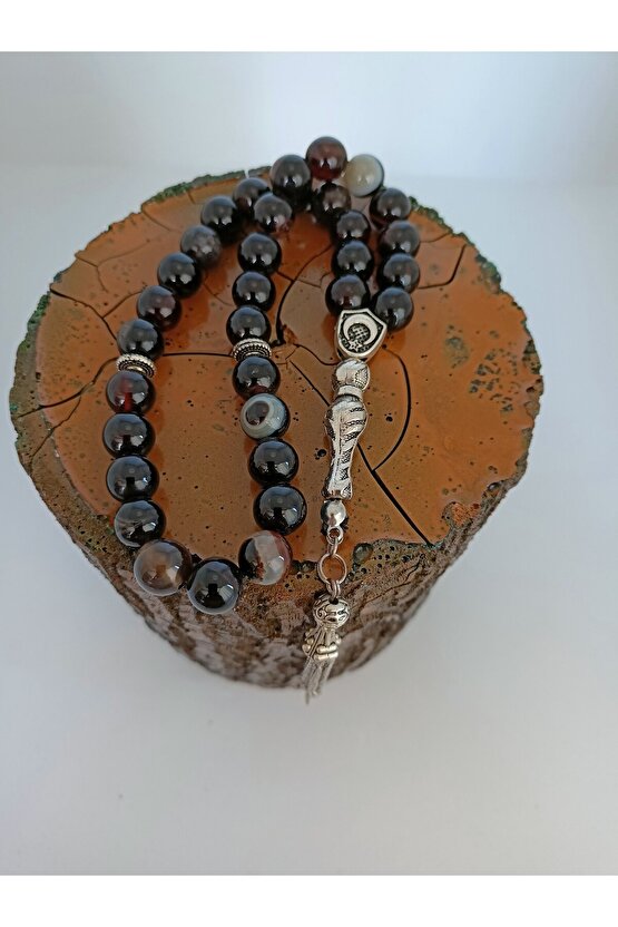 SİYAH AKİK TAŞI TESPİH Ahşap Kutulu  10 mm DOĞALTAŞ TESPİH-1021