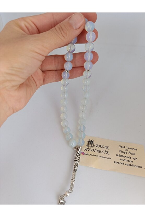 DOĞALTAŞ TESPİH  OPAL AYTAŞI TESPİH 10 mm AHŞAP KUTULU-1022