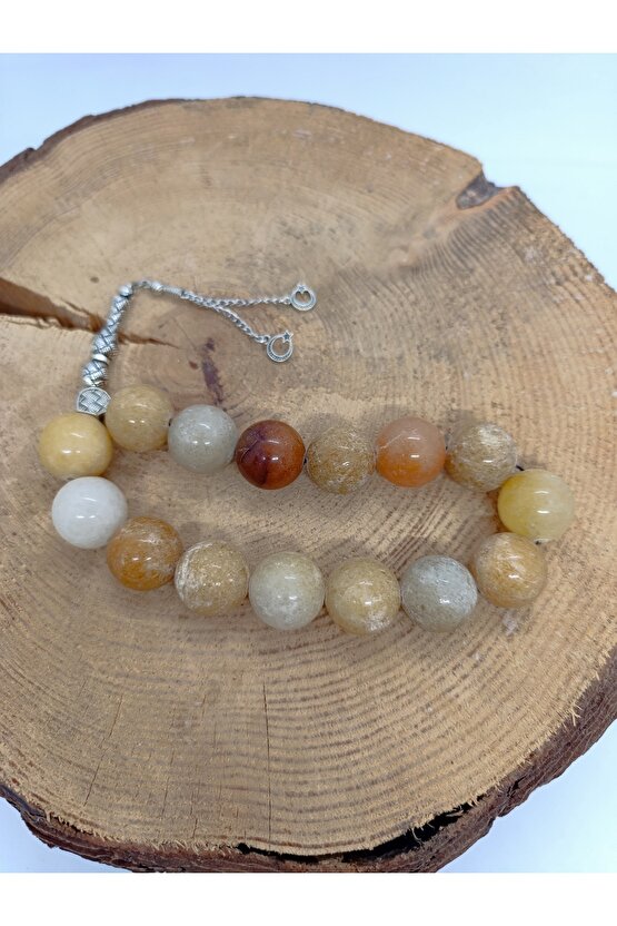 İRİ KESİM DOĞALTAŞ TESPİH Sarı AKİK TAŞI ŞAK ŞAK TESPİH 18mm-1034