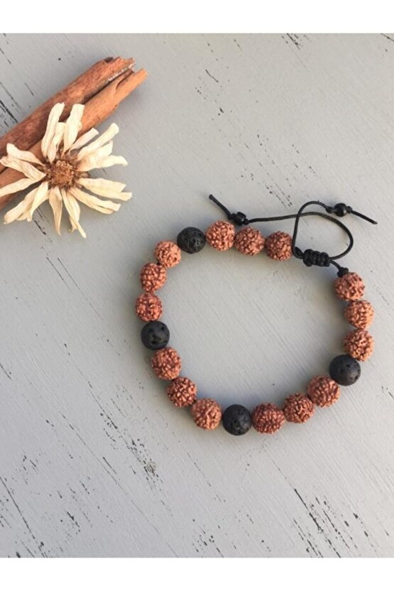 Doğaltaş Rudraksha Lav Taşı Unisex Bileklik