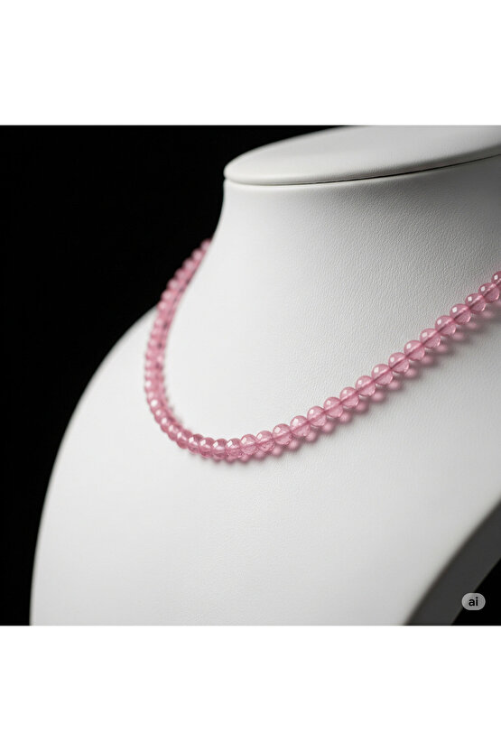 Pembe kuvars doğal taş kolye zarif ve minimalist
