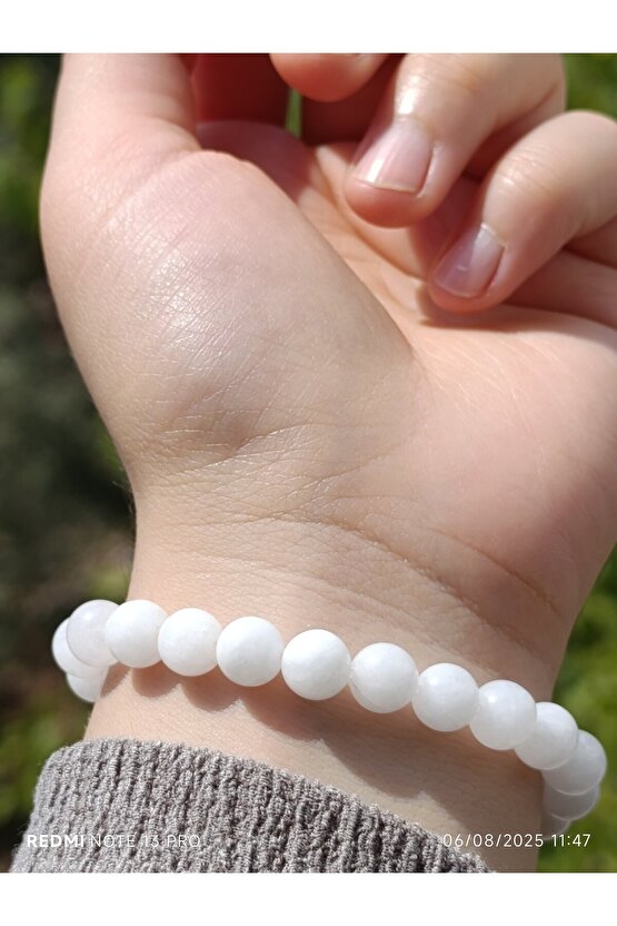 Beyaz Kuvars Doğaltaş Kadın ve Erkek Bileklik