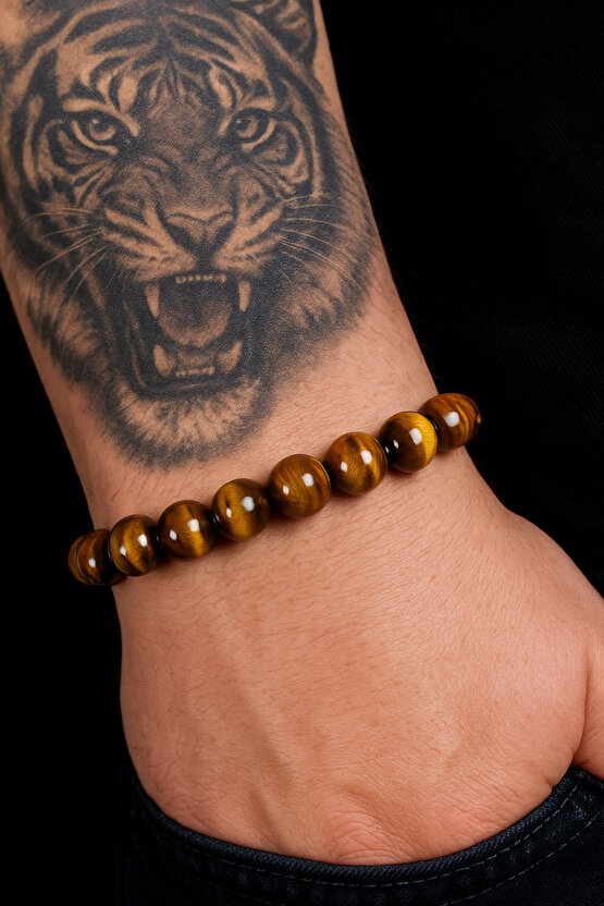 Kaplan gözü bileklik 100%100 doğal değerli taş. Cesaret ve özgüveni artırır-elastik ipli bileklik-