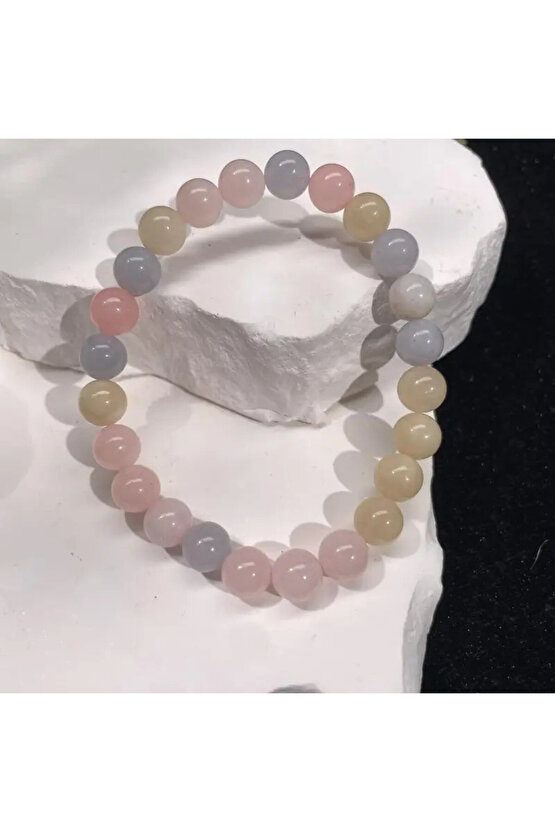 Doğal Taş Morganit Bileklik 8 mm – Aşk ve mutluluk taşı - sertifikalı 100%100 doğal taş - aşk taşı