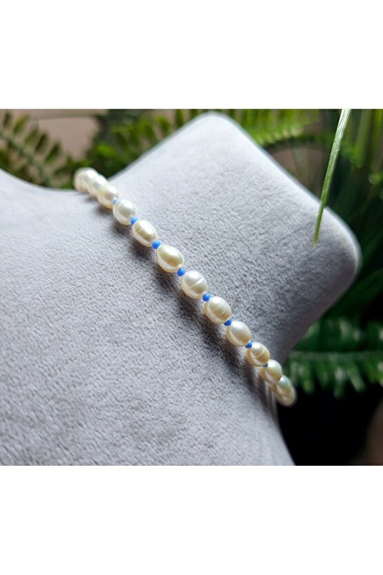 İnci Doğal Taş Halhal - Bebek Mavisi ( Küçük ) - 1 Adet ( El Yapımı Tasarım Ürünler ).